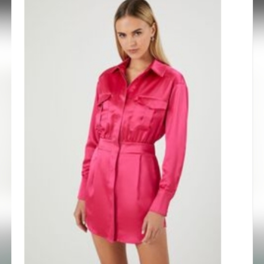 Long Slv Collar Dress -  Satin